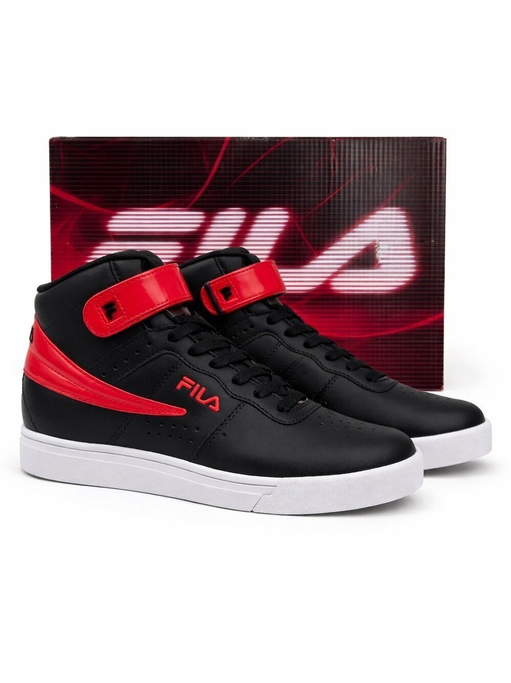 Fila Vulc 13 Patent Flag High Top Sneakers Black Red Kids 4.5 Retro bred style